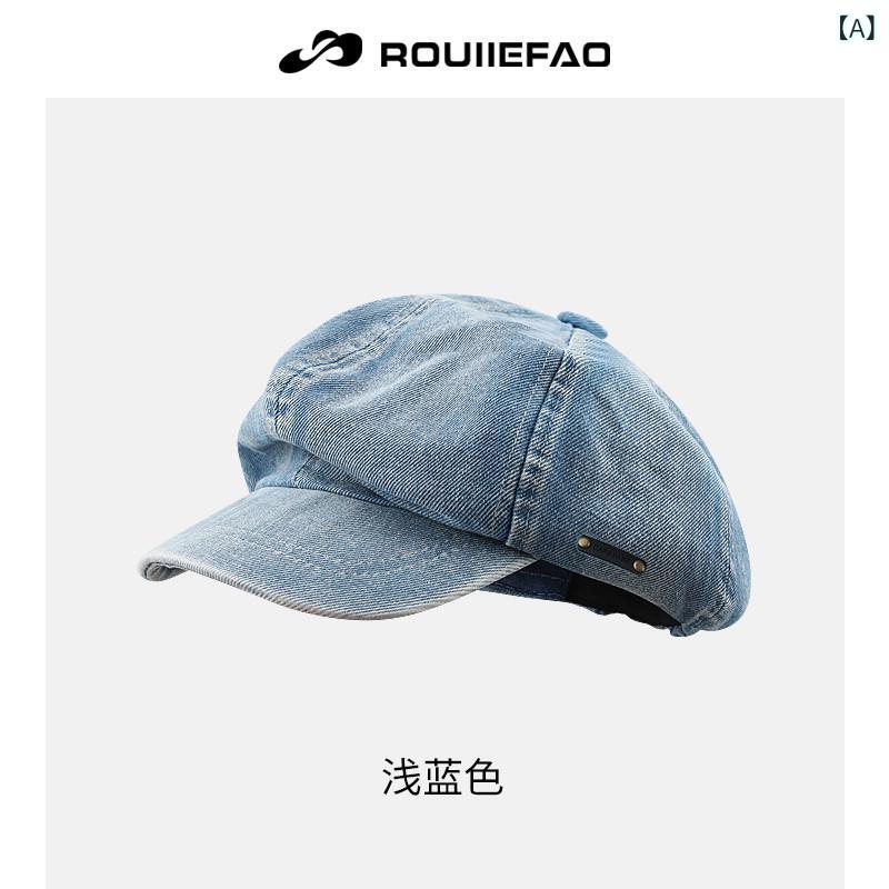 ベレー帽 レディース 愛くるしい ROUIIEFAO ジーンズ ベレー 帽 レディース レトロ 青碧 クラウド かぶり笠 八角形 鳥打ち帽 人間の顔 小型 ペンキ屋