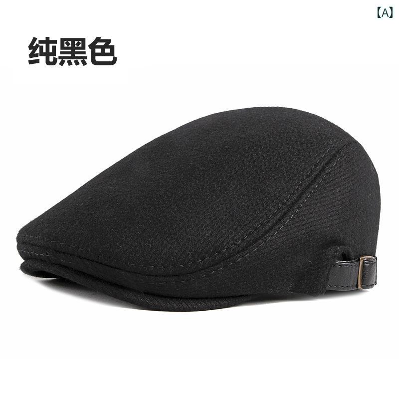 ハンチング　帽子　メンズ ウール 厚手 裏起毛 ダック キャップ メンズ 冬 ベレー 帽 英国 レトロ 暖かい フォワード ハット