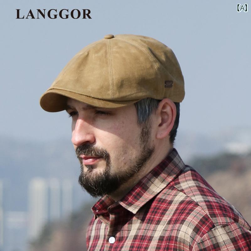 ハンチング　帽子　メンズ Langge グローバル 同一 スタイル レトロ ワックス クロス ハット 春秋用 ダック タン メンズ アウトドア ベレー 帽