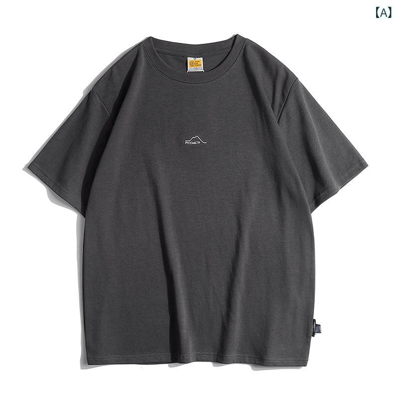 メンズ　Tシャツ　セットアップ LAZY DAY メンズ 服 シンプル 山の 刺繍入り Tシャツ ゆったり カジュアル トップス 半袖