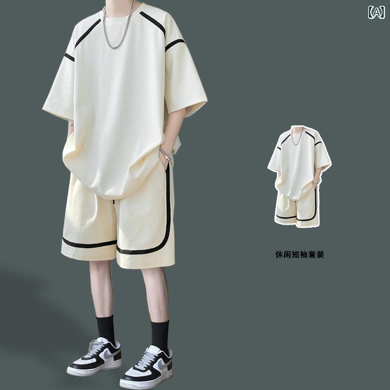 Tシャツ　メンズ　セットアップ 夏の の ゆったり 半袖 Tシャツ メンズウェアと ショート パンツ な 学生 スーツ セット