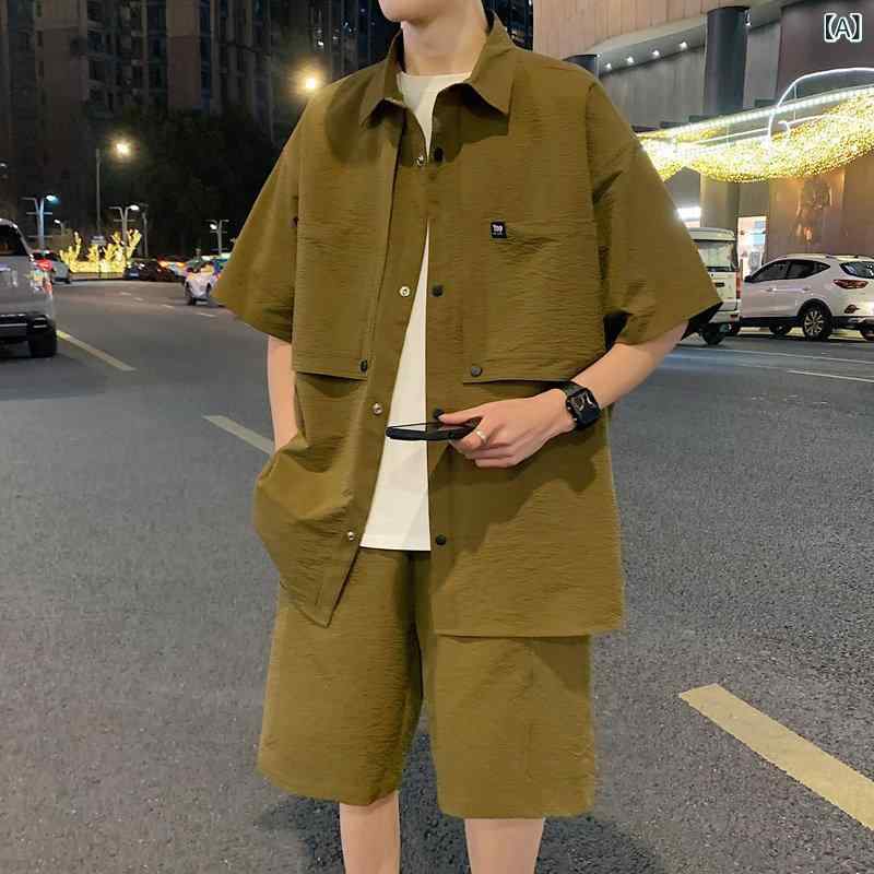 プルオーバー メンズ セットアップ 冷感 半袖 プルオーバー メンズ背広 12 夏の 流行り物  15歳 心地好い 遊撃手 ズボン下 メンズ 背広 背広 13