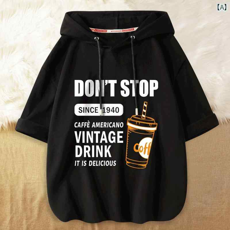 Tシャツ　メンズ　セットアップ 倉石 易 書 ファッション ゆったり カジュアル カップル トップス 夏 コットン フード付き Tシャツ メンズ 半袖