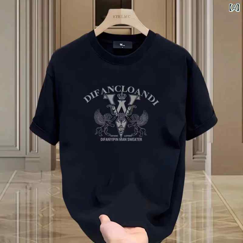 Tシャツ　メンズ　セットアップ 高級 プリント 半袖 Tシャツ メンズ 2025年 ゆったり ラウンドネック レイヤリング トップス