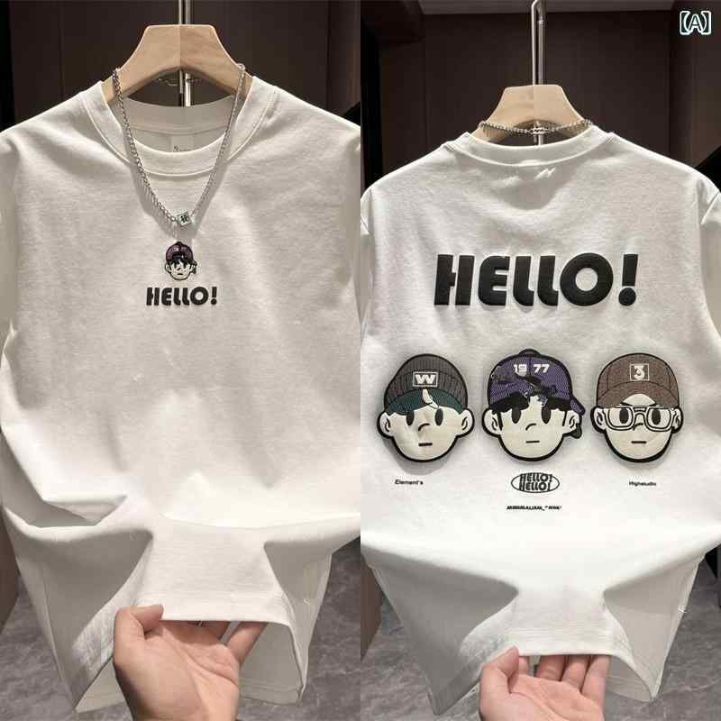 Tシャツ　メンズ　セットアップ 倉石 易 曼 アメリカン レトロ ホワイト ラウンドネック 半袖 Tシャツ メンズ 2025 夏 軽やかな 高級 ファッション トップス