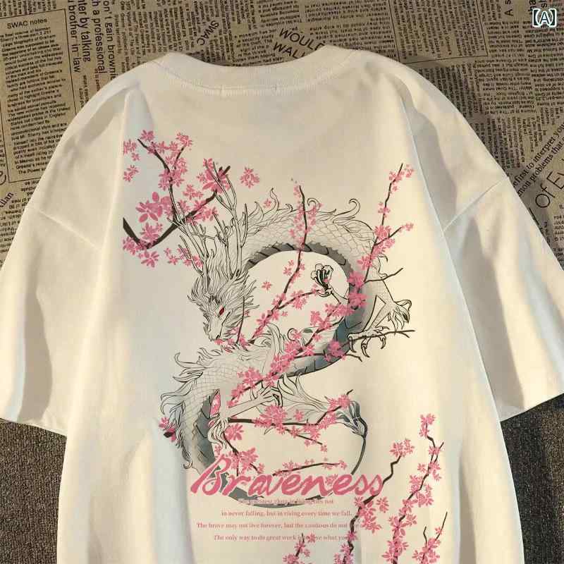 Tシャツ　メンズ　セットアップ 倉石 易 樹 綿 厚手 半袖 Tシャツ メンズ 夏 2025 チャイナ 風潮 桜 ストリート ゆったり 丸 首 トップス