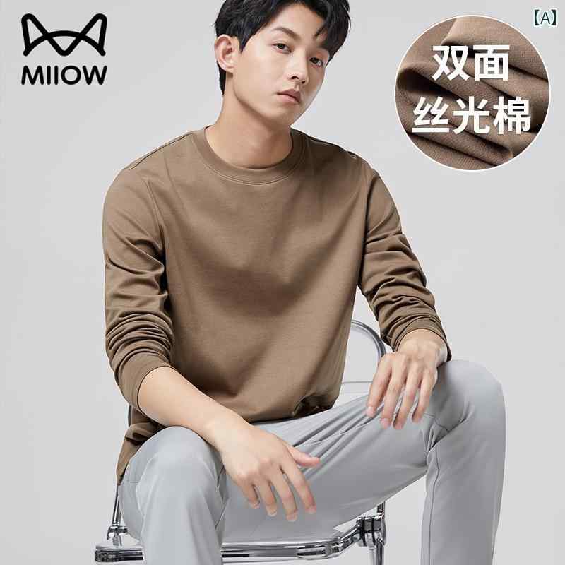Tシャツ メンズ セットアップ キャットマン ラウンドネック 長袖 Tシャツ メンズ 綿 レイヤリング シャツ 2025 春 カジュアル インナーウェア 服 男性