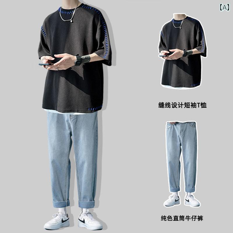 ティーシャツ メンズ セットアップ 成人男性用 半袖 ティーシャツ アメリカン 表現スタイル 手縫い な 成人男性服 夏の 背広 仕掛ける その他-メンズファッション