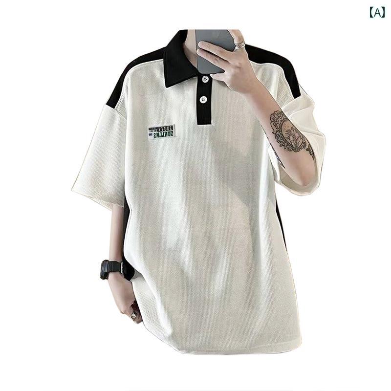 Tシャツ メンズ セットアップ ファッション ゆったり カラーマッチング ポロシャツ メンズ 夏 学生 半袖 Tシャツ ボーイズ 服 マッチング スーツ