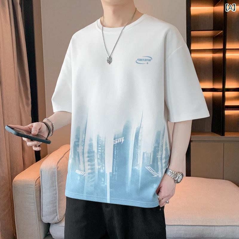 メンズ　Tシャツ　セットアップ Woodpecker 夏 半袖 Tシャツ メンズ アイス 感 ゆったり カジュアル ラウンドネック トップ