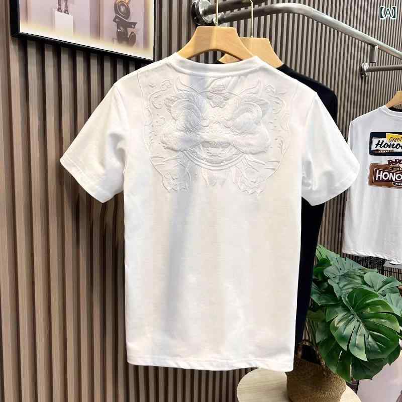 メンズ　Tシャツ　セットアップ チャイナ風 獅子舞 刺繍 半袖 Tシャツ メンズ 2025 夏 カジュアル メンズトップス