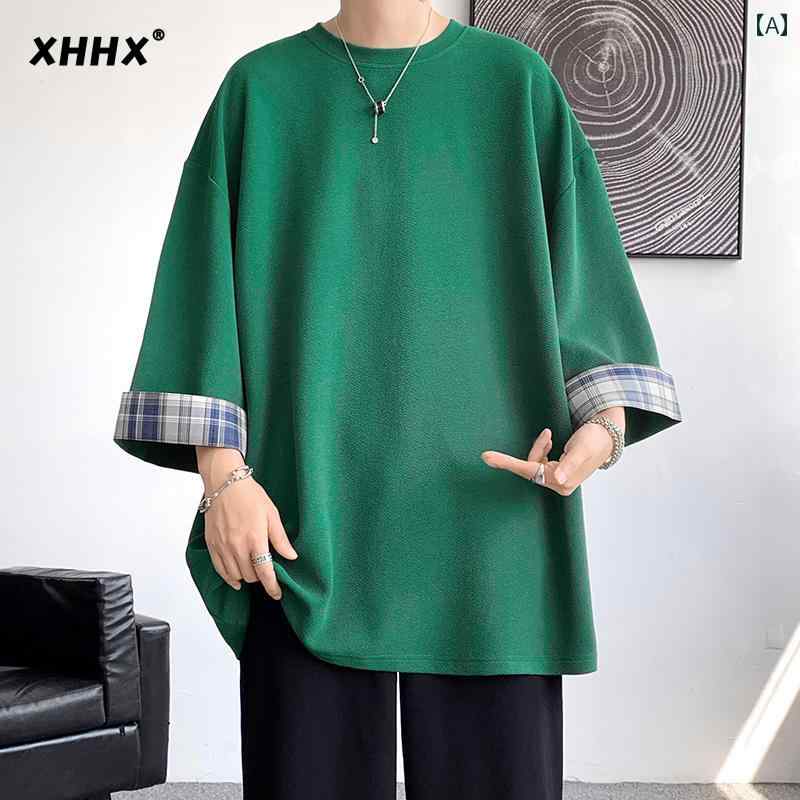 メンズ　Tシャツ　セットアップ 高級 七分袖 Tシャツ メンズ 半袖 夏 冷感 チェック 柄 ゆったり トップス