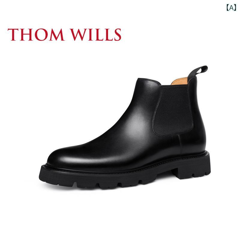 ハイカット シューズ メンズ ThomWills メンズ チェルシー ブーツ ビジネス レザーブーツ 革 ハイライズ レザーシューズ メンズブーツ スプリング|みやショップ店