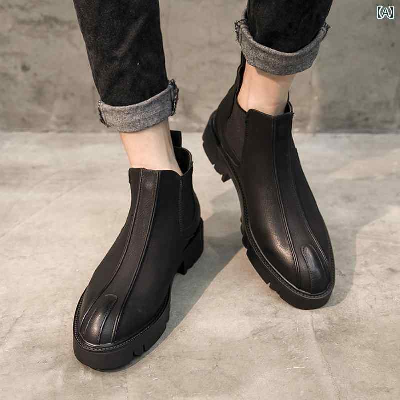ハイカット　シューズ　メンズ 秋冬 英国 風 レトロ メンズ 厚底 ブーツ ショート ブーツな 若見え ハイカット 革靴