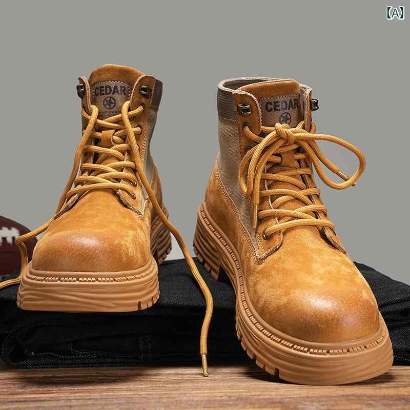 ハイカット　シューズ　メンズ メンズ 春 靴 トップ 層 牛革 アウトドア 登山 耐 キック性 イエロー ブーツ 砂漠 戦闘用 ハイカット ワークブーツ