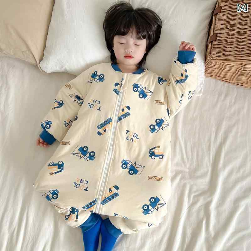 ベビー服　春秋 子供用 ワンピース パジャマ 秋冬 防寒 ベビー スプリット レッグ スリーピングバッグ キルティング 厚手 男の子 女の子 綿 ジャンプスーツ