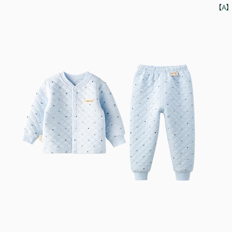 ベビー服　春秋 ベビー 暖かい 服 スーツ 厚手 インナーウェア スプリット 子供用 下着 秋冬 3 層 パッド入り 秋服 男の子
