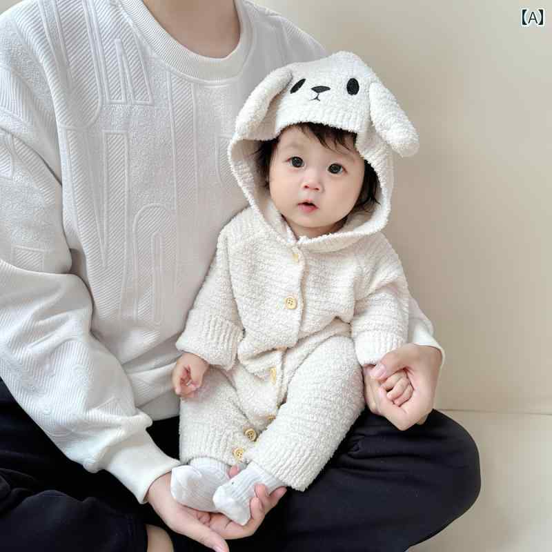 ベビー服　春秋 春の ベビー 服 ニット セーター 春 ジャンプスーツ ハーフ エッジ フリース 冬用 バニー ハイ ブーツ 秋冬用
