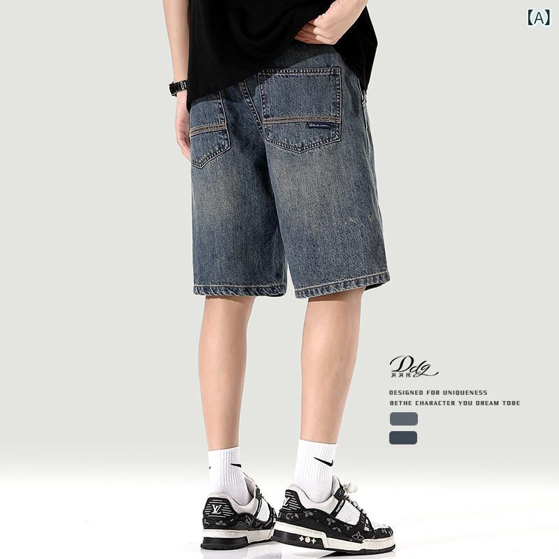 デニム ショートパンツ メンズ 高級 デニムショートパンツ メンズ 夏 薄手 2025 大きいサイズ 伸縮性 ゆったり アメリカン ワークウェア 5点 パンツ