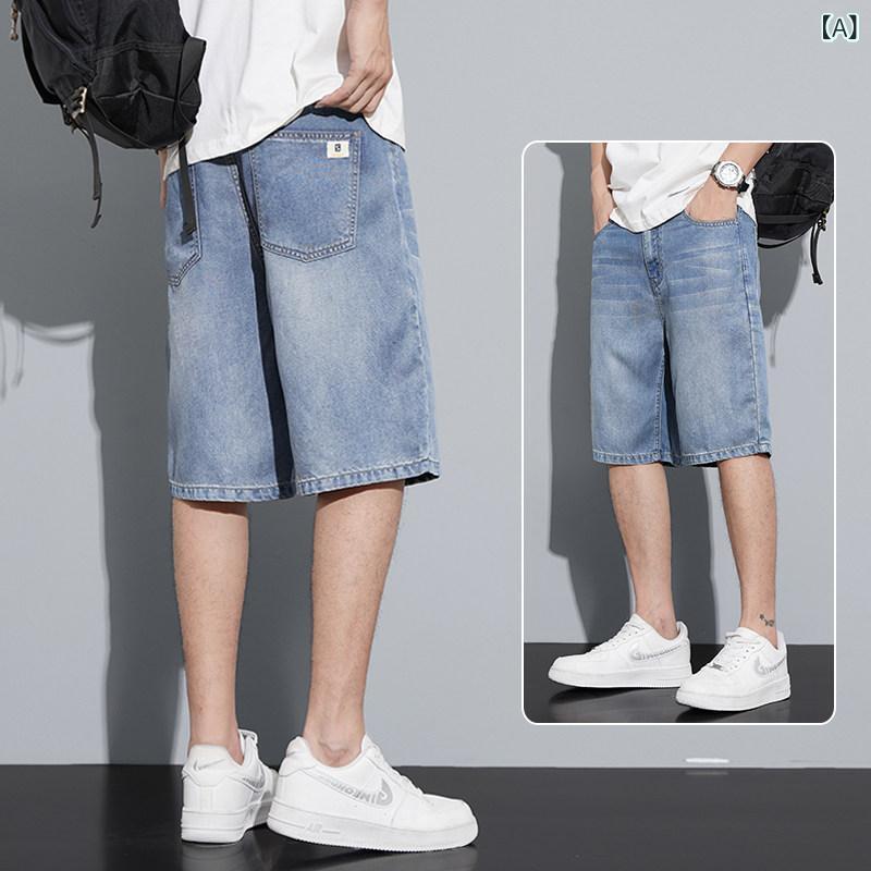デニム　ショートパンツ　メンズ 冷感 デニムショートパンツ メンズ 夏 薄手 2025 ゆったり ストレート 5点 カジュアル ミドル 丈 パンツ｜みやショップ店