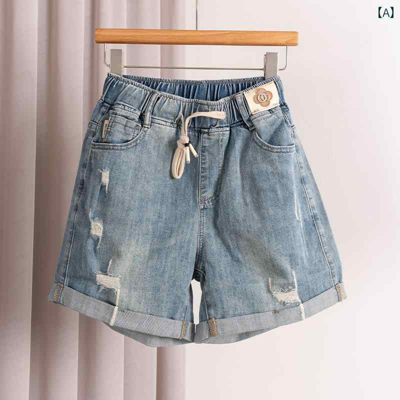 デニム　ショートパンツ　メンズ 伸縮性の ある ウエスト 裾が 破れた デニムショートパンツ レディース ゆったり 夏 2025年 大きいサイズ mm スリム ホット パンツ