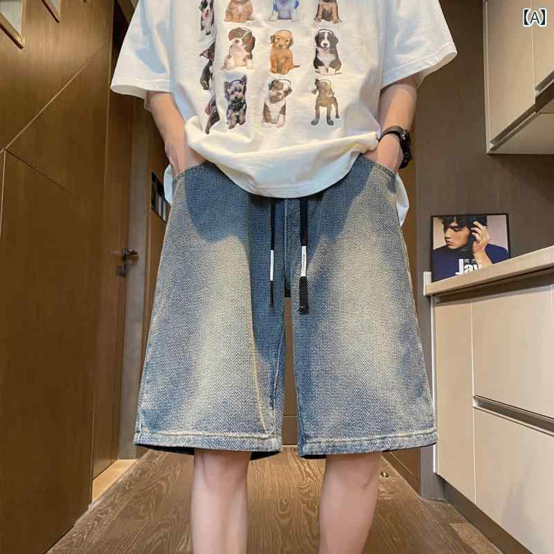 デニム ショートパンツ メンズ 星空 柄 デニムショートパンツ メンズ 夏 2025 アメリカン レトロ ファッション ストレート 5点 パンツ