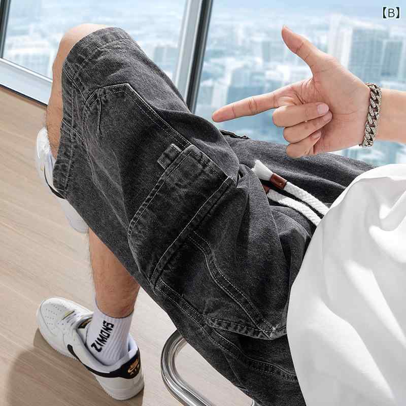 デニム　ショートパンツ　メンズ ラシャペル 夏 薄手 デニムショートパンツ メンズ 2025 ゆったり アメカジ 五分 丈 アメリカン かっこいい