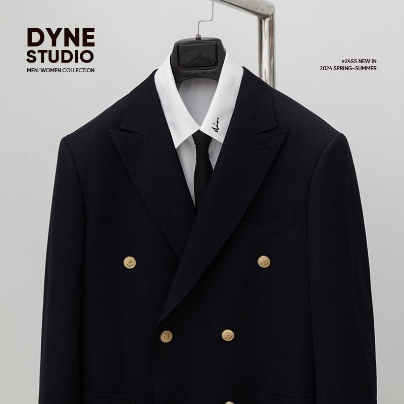 スーツ　セットアップ　ブルー DYNE STUDIO カレッジ スタイル ネイビーブルー ダブルブレスト 銅 ボタン スーツ ジャケット メンズ 8929