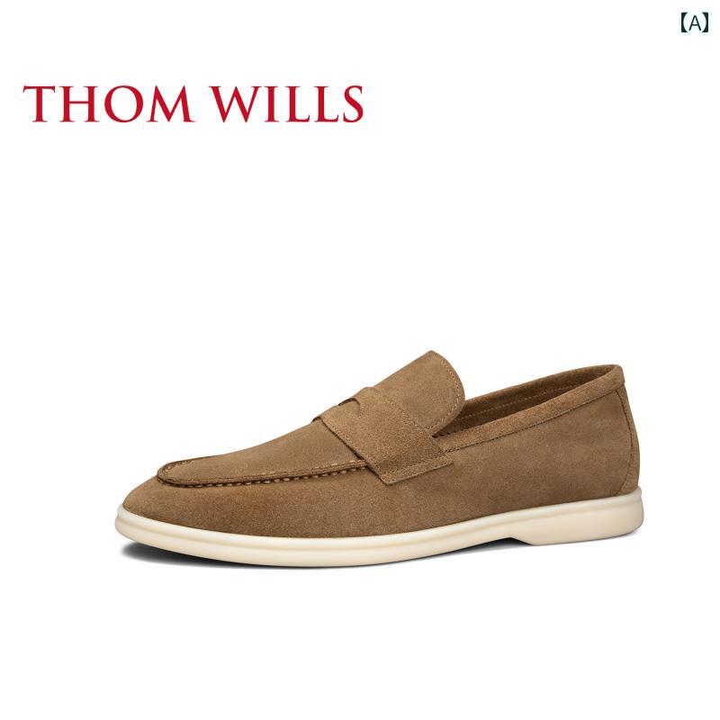ビジネスシューズ　革靴　メンズ ThomWills スエード ローファー 革 メンズ レザーシューズ 夏 ウォーキング カジュアル スリッポン シューズ 春