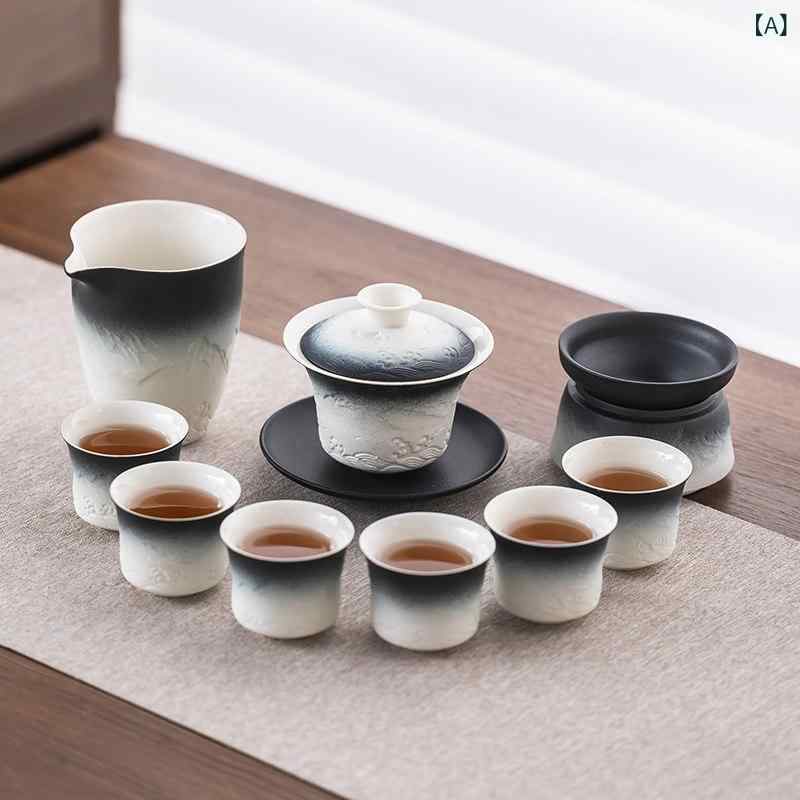ティーセット　茶道具　茶器 2025新 カンフーティーセット ホーム オフィス レセプション カバー ボウル ティーポット サイド ハンドル ポット ティーカップ 6人の 紳士用 ティート レイ｜みやショップ店