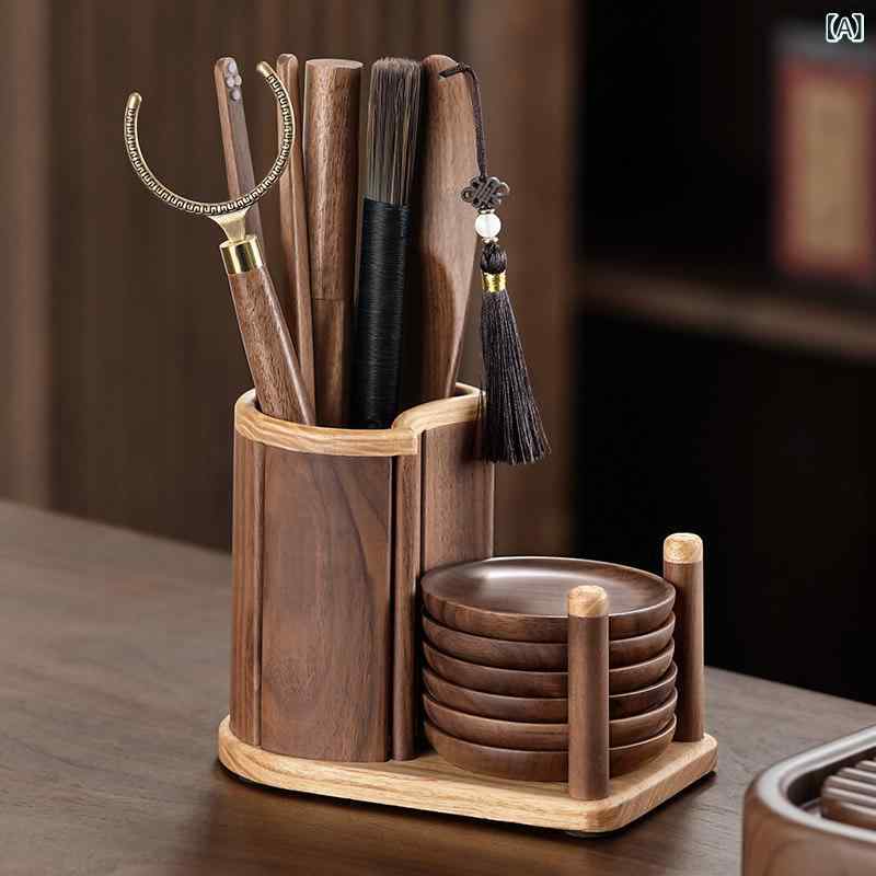 茶道具　セット　茶道 クルミ 材の 茶道 6 紳士 セット ティー クリップ ティースプーン ティーニー ドル ティーナイフ コースター カンフーティーセット アクセサリー