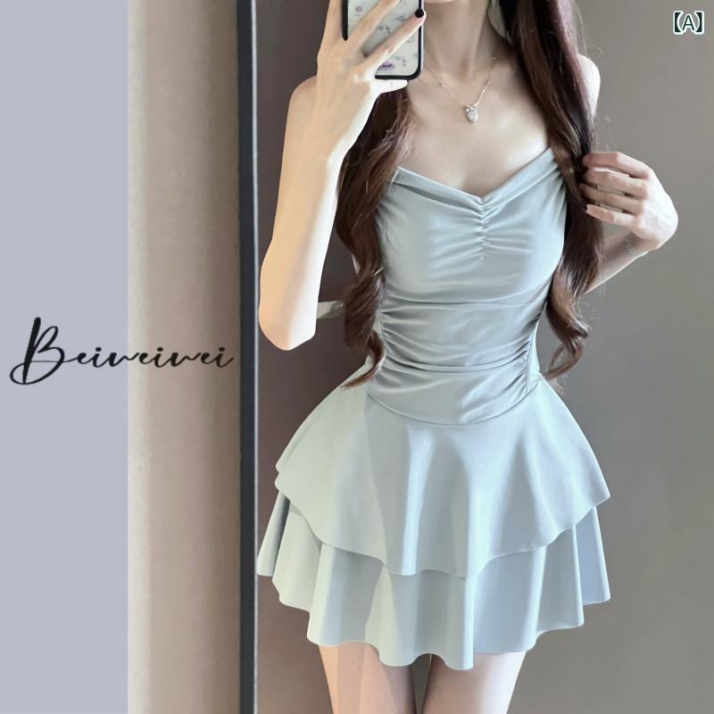 レディース　水着　ワンピース Beiweiwei 水着 レディース 2025 ホット スタイル ブルー 少し 太った お腹を 覆う 背中の 開いた ワンピース 美しい