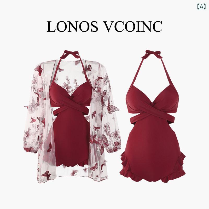 レディース　水着　ワンピース LONOS VCOINC 2025年 水着 女性 ワンピース お腹 カバー 痩せる ネット セクシー小 胸 ギャザー