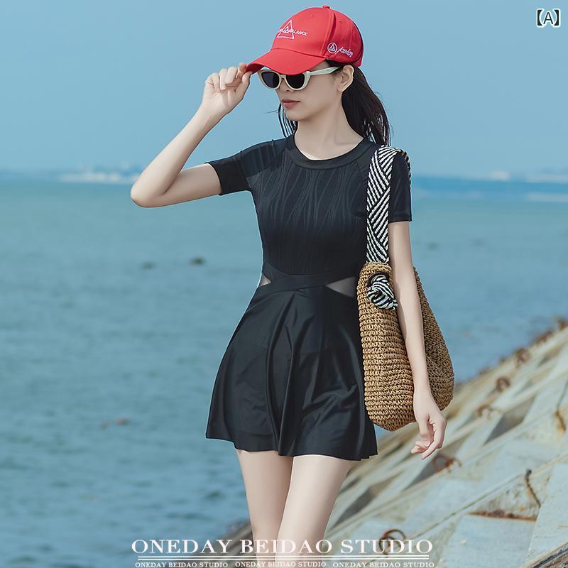 レディース　水着　ワンピース Oneday Beidao 水着 黒 ワンピース スリム 半袖 海辺 休日 美しい 背中 女性