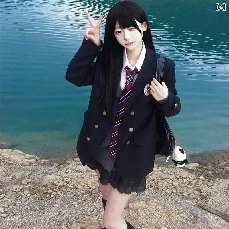 レディース　制服　スーツ 学校 用品 センス JK 制服 スーツ ジャケット 秋冬 カレッジ スタイル スリーピーススーツ ブラック ダブルブレスト