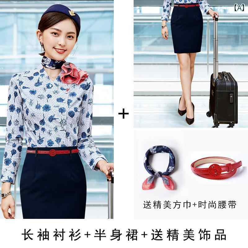 レディース　制服　スーツ イースタン 航空の 女性用 スチュワーデスの 制服 25 ～ 35歳の プロ スーツ ポリエステル 繊維の 長袖 紺 スカート 作業着｜みやショップ店