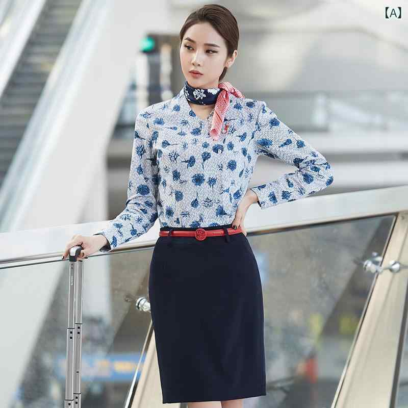 レディース　制服　スーツ スチュワーデスの プロ スーツ 女性用 ワークシャツ イースタン 航空の 制服 客室 乗務 員 ホテルの フロント デスク 受付 係 スタッフの 作業着
