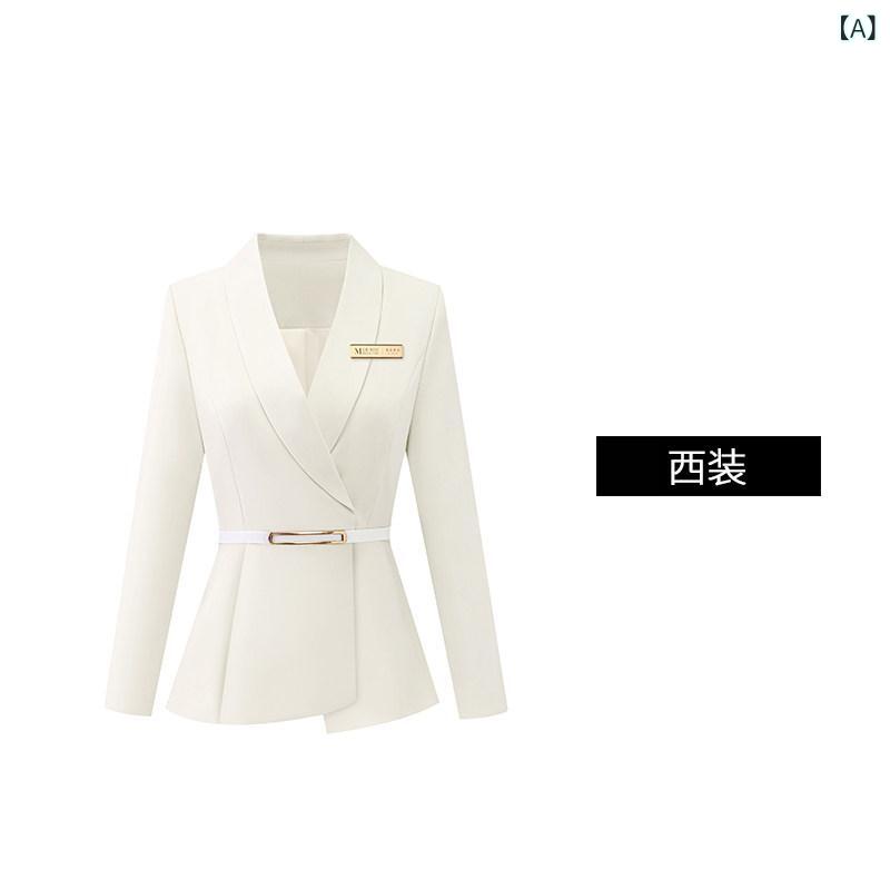レディース　制服　スーツ センスの ある プロ スーツ ホワイト 韓国 医療 美容 フロント デスク 作業着 歯科 病院 ユニフォーム な｜みやショップ店