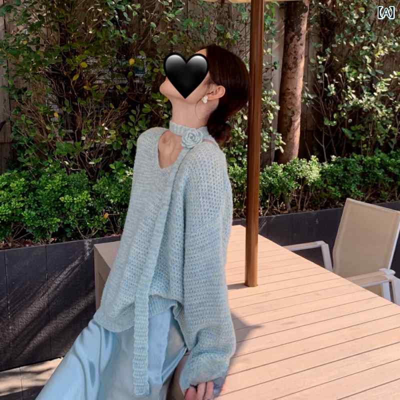 スーツ　ツーピース　レディース JIAHUI STUDIO 韓国 ゆったり 雰囲気の バラの 花柄 Vネック ニット セーター スカート スーツ ツーピース セット