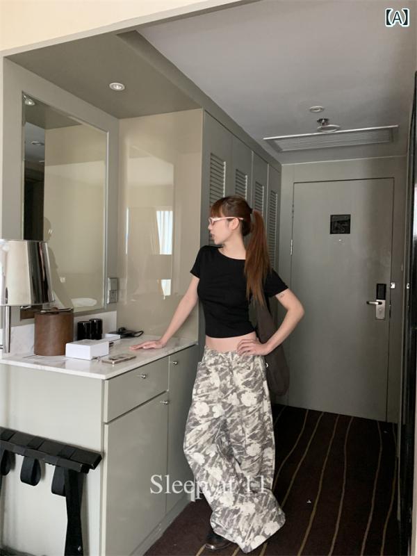 メンズ 心地好い 上衣 Sleep at 11 Street レトロ フローラルプリント ドローストリング ローライズパンツ 引っ切り無い レッグ 広々とした 心地好い ズボン下