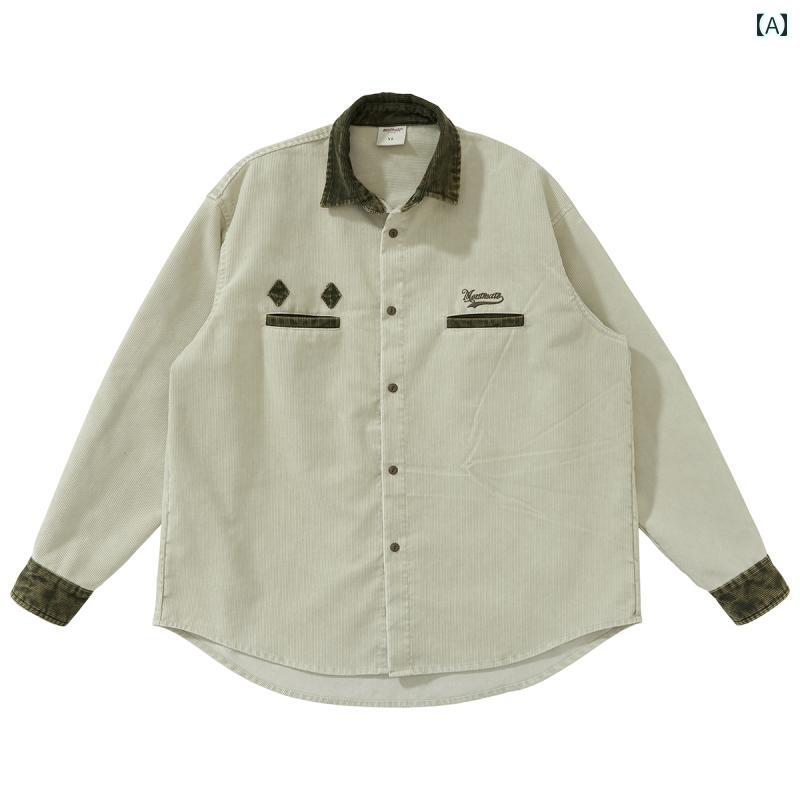 メンズ 心地好い 上衣 メント メイト 25 SS 和風 レトロ フライド 色つや 不都合 製作 対照 コール天プルオーバー 長袖 メンズ 細工物プルオーバー 春
