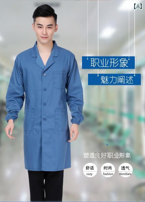 作業着　ワーク　ウェア 建 潮の 服は オール シーズンを 通じて 着用 でき スカイブルーの コート 長い 作業着 防塵 服 工場 実験 室の メンズ レディースの 長袖