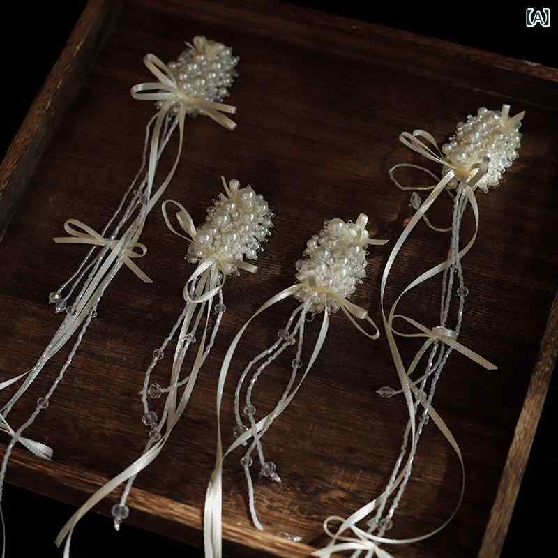 タッセル フリンジ 飾り 韓国 花嫁の ウェディング パールの タッセル クリップ スーツ 森の ウェディングドレスの 写真と メイクアップ ヘア アクセサリー