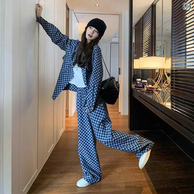 ジーンズ 表現スタイル レディース  のの 照合のしるし 柄 ジーンズ背広 レディース 2025 春 ハイエンド トップス 広広とした レッグ ズボン下 背広 背広