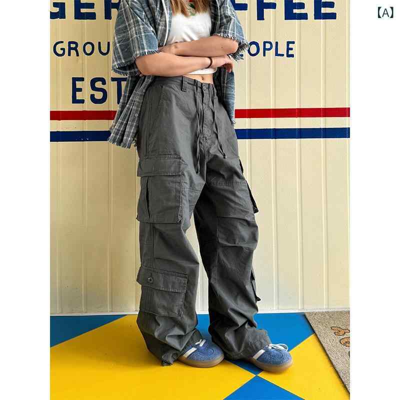 カーゴパンツ メンズ レディース チュアン イエ アメリカン レトロ ウォッシュ マルチ 隠し 三尺帯 索条 大層らしい 櫂 メンズと レディース 表どおり 広広とした レッグ ズボン下