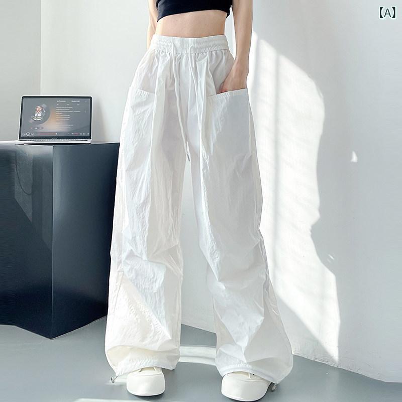 カーゴパンツ　メンズ　レディース アダー ホワイト 冷感 速乾 オーバー オール レディース 夏 薄手 ゆったり スリム 大きいサイズ 太め mm カジュアル ワイド レッグ パンツ｜みやショップ店