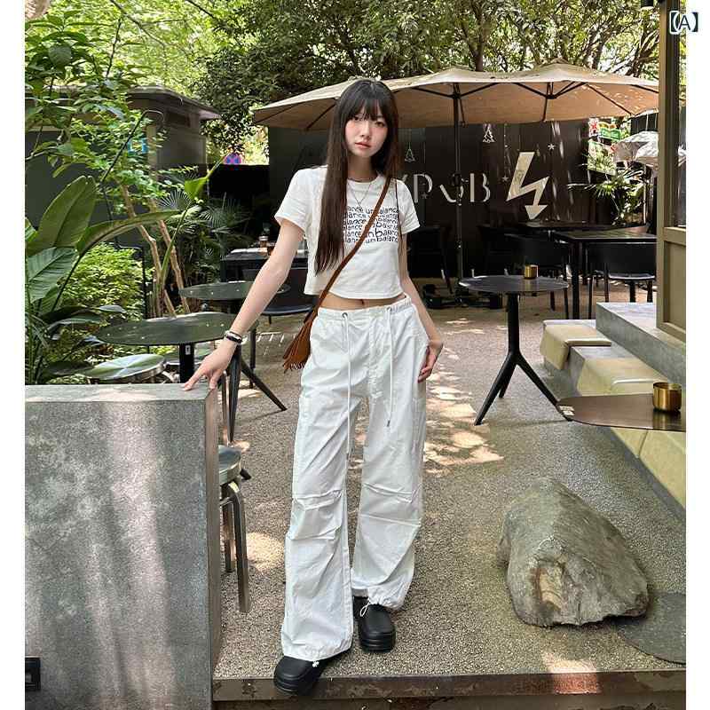 カーゴパンツ メンズ レディース Qiqiyu 白いこと 厚地の外套 櫂 レディース ドローストリング 落下傘ズボン下 引っ切り無い ズボン下 夏 薄っぺら S