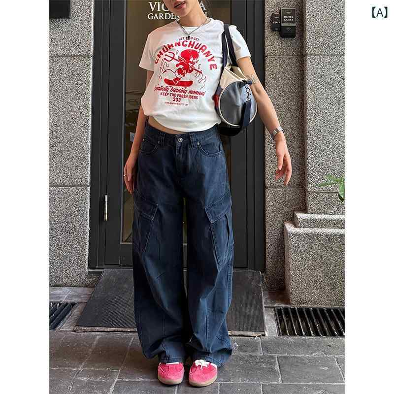 カーゴパンツ メンズ レディース Chuanchuanyejia アメリカン 表どおりの マルチ 衣嚢 マチェーテ 厚地の外套 櫂 男女兼用と ゆったり 筋目 心地よい ウォッシュド ズボン下