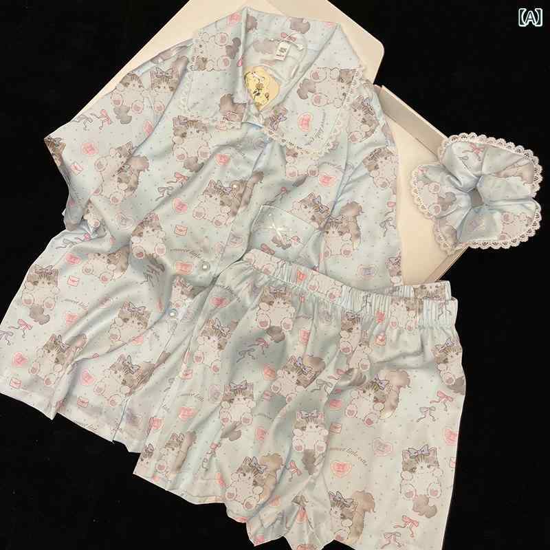 ワイドレッグ　パンツ　レディース ブルーハ キミ 冷感 パジャマ レディース 夏 半袖 ショート パンツ かわいい 高級 ホームウェア スーツ