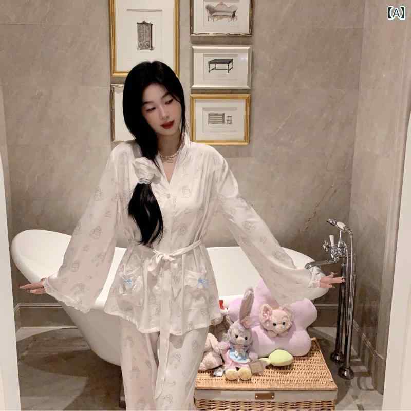 パジャマ レディース 愛くるしい 天童 子 * エンジェルの 祈とう 御召しもの 風 和風 猫 柄 冷感 パジャマ 長袖＆ ズボン下
